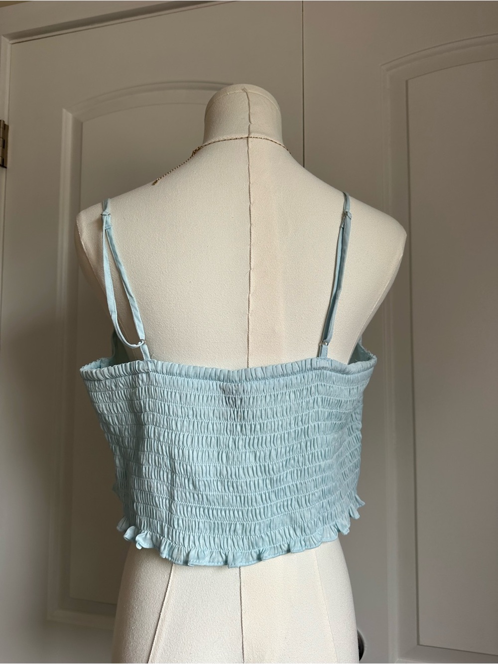 Light Blue Satin Lace Trim Slip Top - Picture 3 of 6